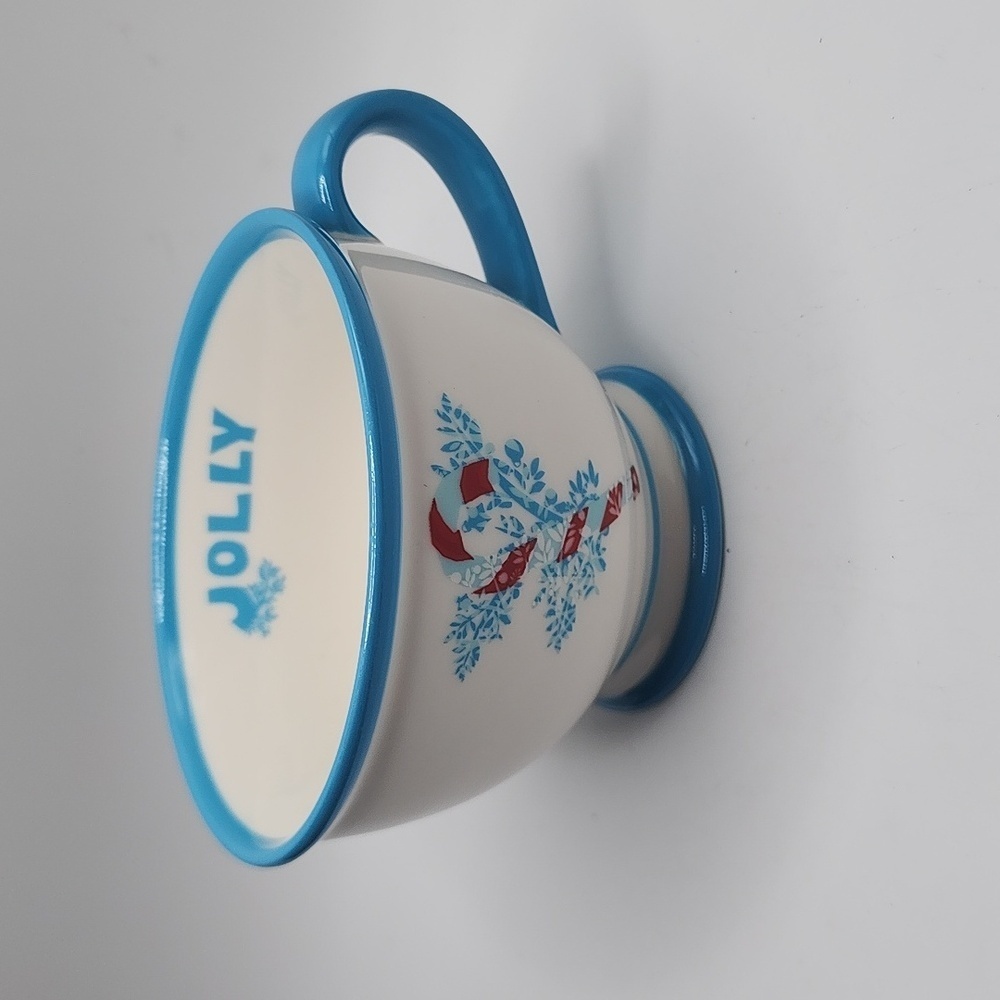 Starbucks 2007 10oz Holiday Coffee Tea Mug Jolly Candy Cane Blue Christmas